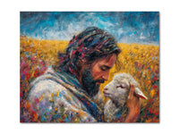 Thumbnail for Jesus Christ holds the lost lamb in His Hands Poster Print