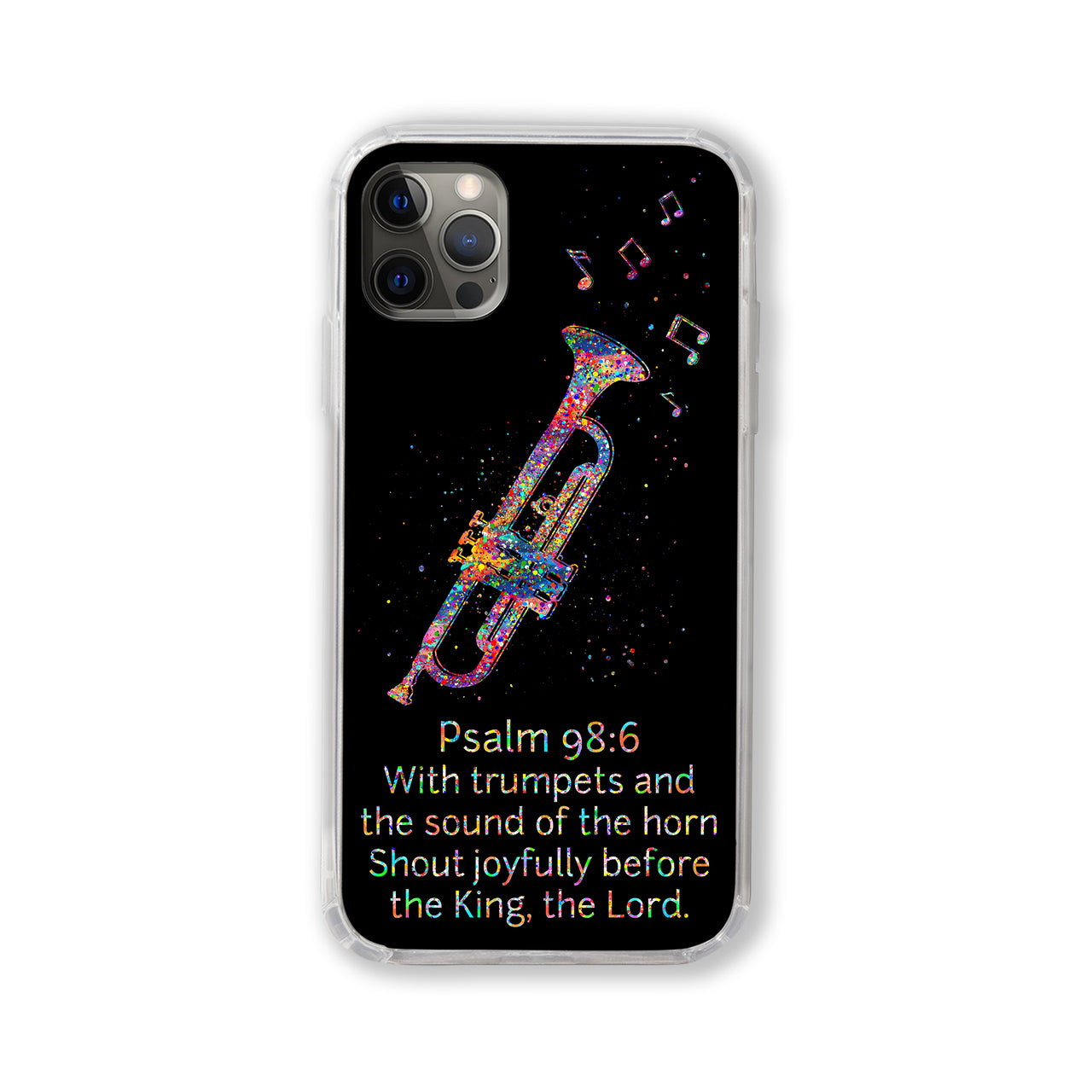Psalm 98:6 Trumpet Phone Case #black background