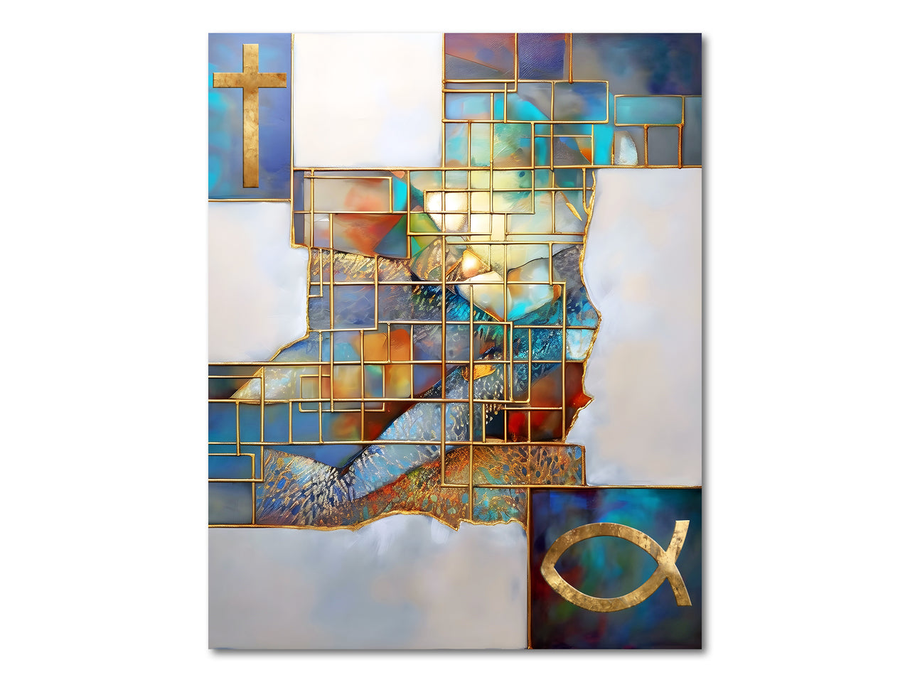 Cross and Ichthys Symbols Poster Print
