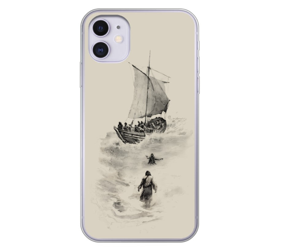 Peter and Jesus walk on water Phone Case