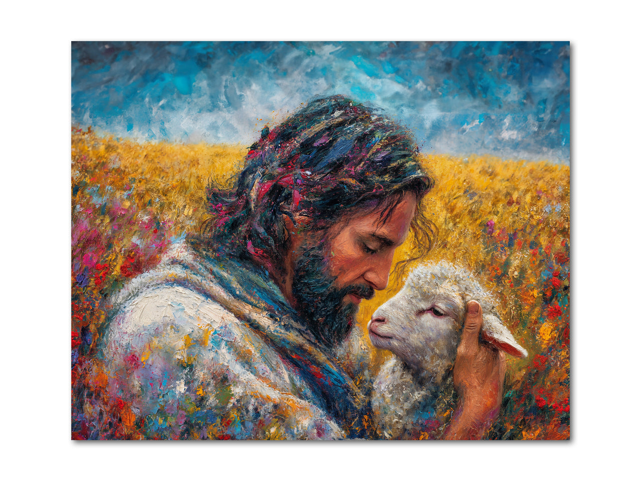 Jesus Christ holds the lost lamb in His Hands Digital download printable art