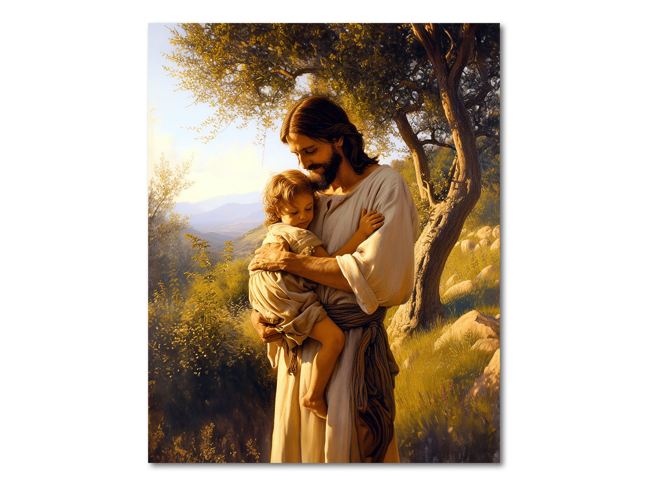 Jesus Christ hugging a child Poster Print