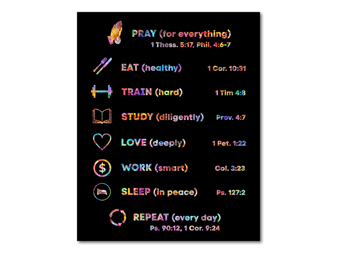 Christian daily routine black background (rainbow colors) Poster Print #4