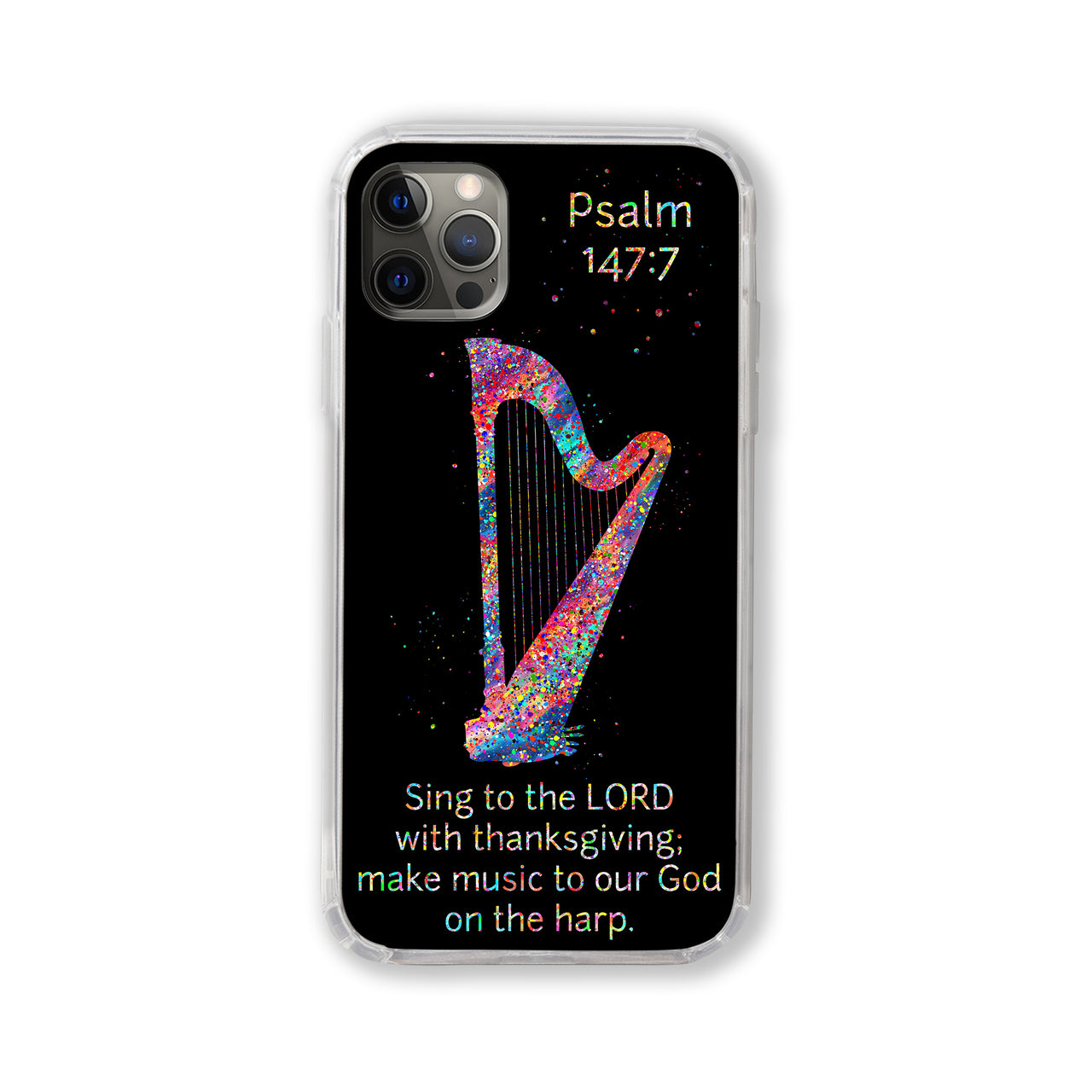 Psalm 147:7 Harp Phone Case #black background